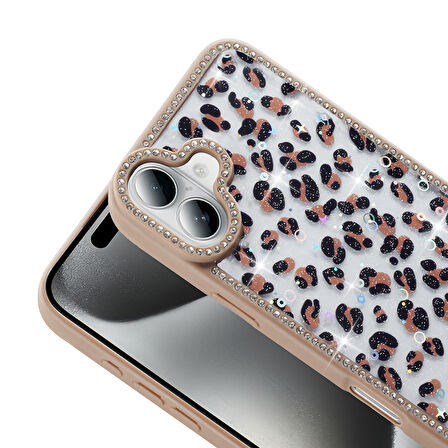Gpack iPhone 16 Plus uyumlu Kılıf Simli ve Taşlı Dizayn Azra Kapak