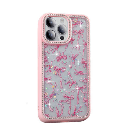 Gpack Apple iPhone 14 Pro uyumlu Kılıf Simli ve Taşlı Dizayn Azra Kapak