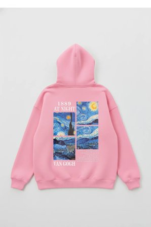 Unisex Yumuşak Dokulu 3 İplik Vangogh Tasarım Baskılı Oversize Sweatshirt