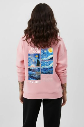 Unisex Yumuşak Dokulu 3 İplik Vangogh Tasarım Baskılı Oversize Sweatshirt