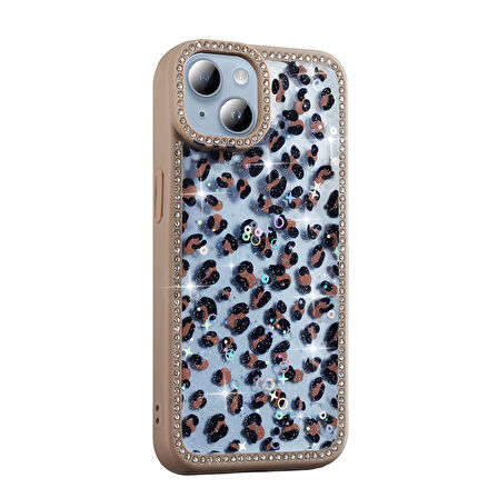 Gpack Apple iPhone 14 uyumlu Kılıf Simli ve Taşlı Dizayn Azra Kapak