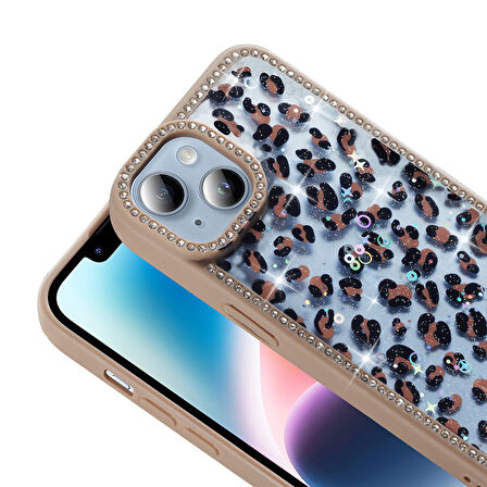 Gpack Apple iPhone 14 uyumlu Kılıf Simli ve Taşlı Dizayn Azra Kapak