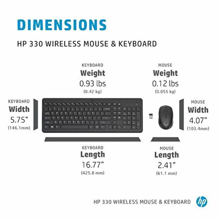 HP 330 KABLOSUZ KLAVYE-MOUSE SET İNGİLİZCE KLAVYE