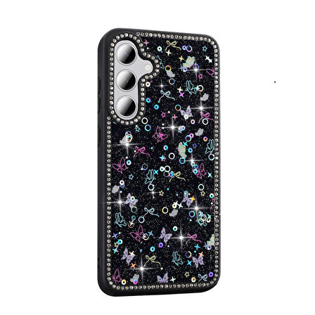 Gpack Samsung Galaxy S24 FE uyumlu Kılıf Simli ve Taşlı Dizayn Azra Kapak