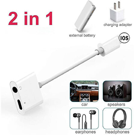 İPhone-3.5mm Kulaklık Ve Şarj Dönüştürücü Başlık Adaptör Kablo
