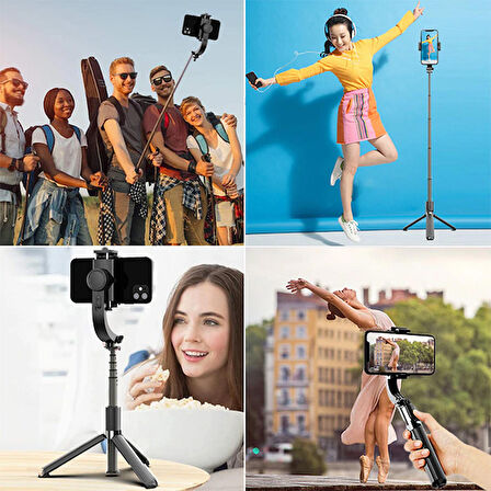 ALLY L08 Gimbal 3 Eksenli Telefon ve Kamera Sabitleyici Bluetooth Selfie Vlog Tripod