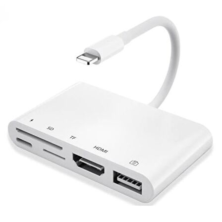 Ally 5in1 Lightning HDMI Dijital Av Adaptör+ Otg USB Hub Kamera TF SD Okuyucu