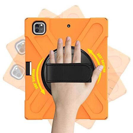 Ally İPad Pro 12.9-inch (2021)-(2020) Kılıf Kalem Yerli 3 Katmanlı Standlı Zırh Kılıf-Shockproof TURUNCU