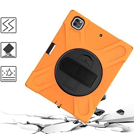 Ally İPad Pro 12.9-inch (2021)-(2020) Kılıf Kalem Yerli 3 Katmanlı Standlı Zırh Kılıf-Shockproof TURUNCU