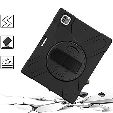 Ally İPad Pro 12.9-inch (2021)-(2020) Kılıf Kalem Yerli 3 Katmanlı Standlı Zırh Kılıf-Shockproof SİYAH