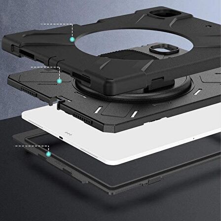 Ally İPad Pro 12.9-inch (2021)-(2020) Kılıf Kalem Yerli 3 Katmanlı Standlı Zırh Kılıf-Shockproof SİYAH