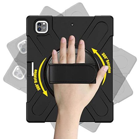 Ally İPad Pro 12.9-inch (2021)-(2020) Kılıf Kalem Yerli 3 Katmanlı Standlı Zırh Kılıf-Shockproof SİYAH