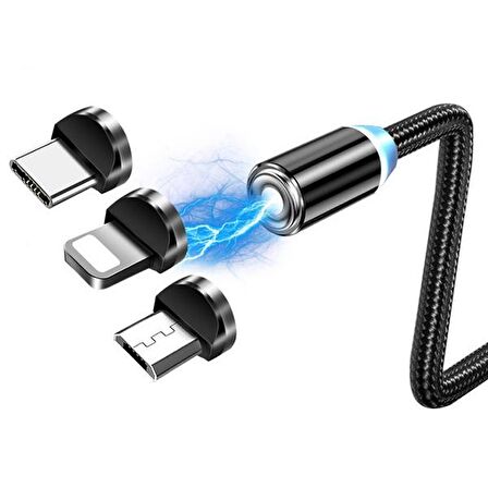 ALLY 2M Magnetic-Mıknatıslı Usb Şarj Kablosu 3 Başlık（iPhone+Type-C+Micro