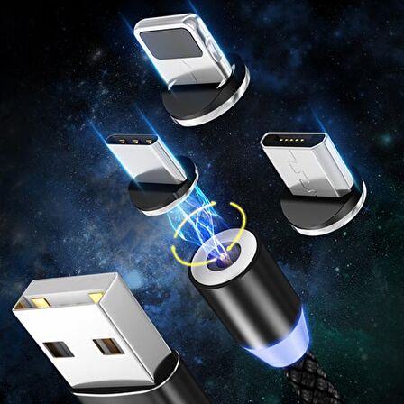ALLY 2M Magnetic-Mıknatıslı Usb Şarj Kablosu 3 Başlık（iPhone+Type-C+Micro