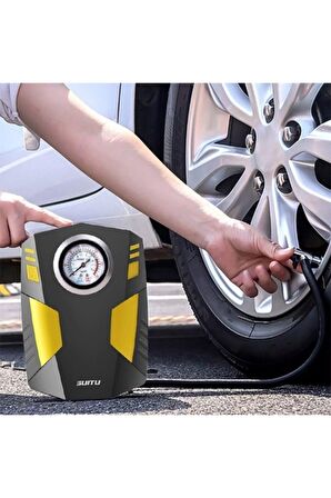 12v Taşınabilir Hava Pompası Kompresör Araç Lastik Şişirme Ve Tamir Seti Siyah