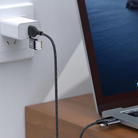 Floveme 4in1 USB To Type C -Type to Type Kablosu+iPhone Başlık USB 1M SİYAH