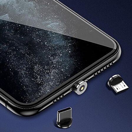 Floveme 540 Dönebilen Mıknatıslı Usb Şarj Kablosu 3 Başlık（iPhone+Type-C+Micro 1M KIRMIZI