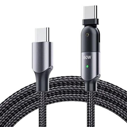 ALLY 60W UsB Type-C Pd Hızlı Şarj Kablosu 2metre Döner Başlıklı Kablo SİYAH