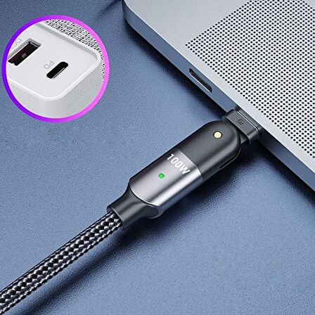 ALLY 60W UsB Type-C Pd Hızlı Şarj Kablosu 2metre Döner Başlıklı Kablo SİYAH
