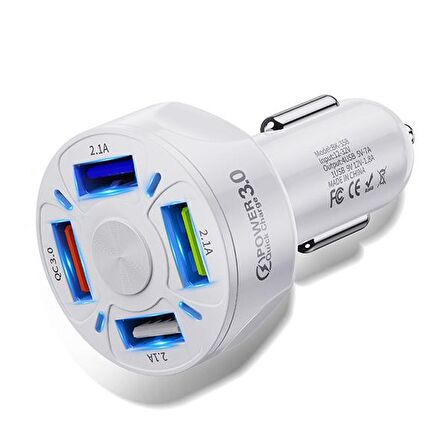 USLİON QC3.0 4- Port Çıkışlı Çoklu Usb Araç Şarjı Şarj Aleti