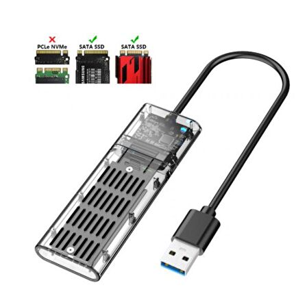 ALLY M.2 Sata USB 3.0 Gen1 SSD Harddisk Kutusu M.2 NGFF- JMS578 Kapaklı ŞEFFAF