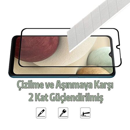 SM Galaxy A12 Full Glue Full Kaplama Tempered Cam Ekran Koruyucu SİYAH