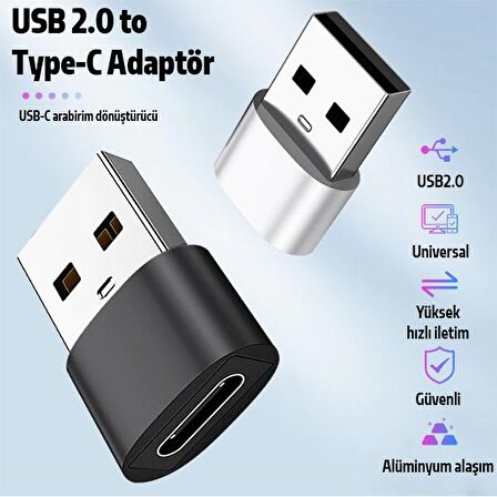 ALLY USB to Type-C Dişi Çevirici Dönüştürücü Adaptör SİYAH