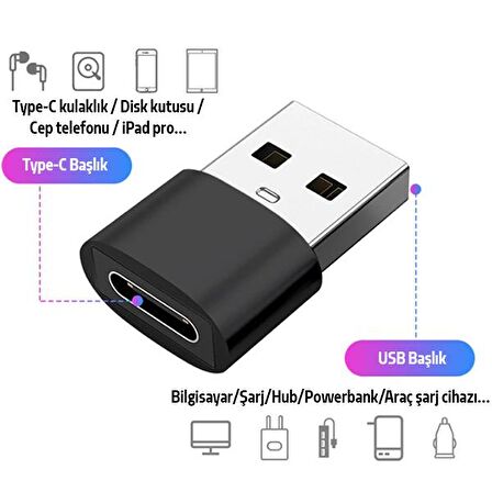 ALLY USB to Type-C Dişi Çevirici Dönüştürücü Adaptör SİYAH