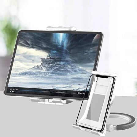 ALLY PB-47B Askılı Katlanabilen Çok İşlevli Tablet -Telefon Standı Tutucu BEYAZ