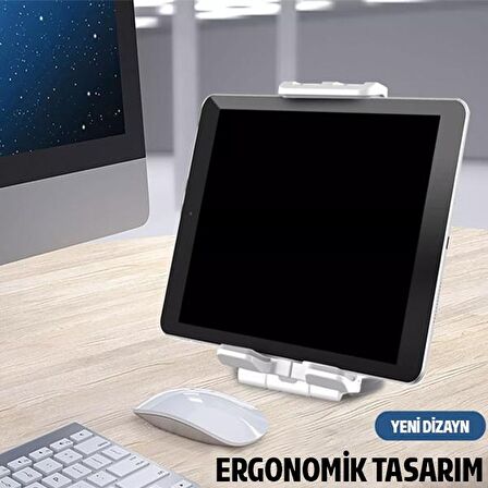 ALLY PB-47B Askılı Katlanabilen Çok İşlevli Tablet -Telefon Standı Tutucu BEYAZ