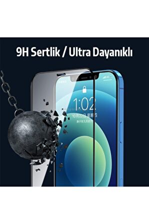 ALLY İPhone 12 Pro Max 5D Kavisli Full Tempered Cam Ekran Koruyucu SİYAH