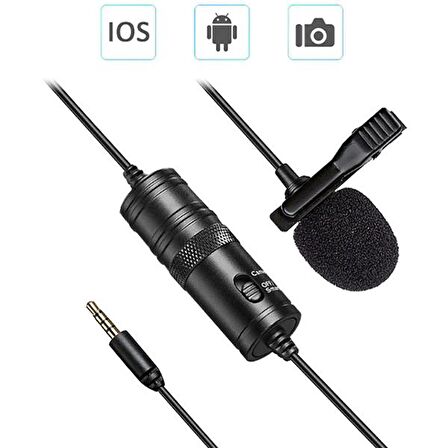 ALLY 3.5MM Universal Lavalier Kablolu Yaka Mikrofonu 6 Metre SİYAH