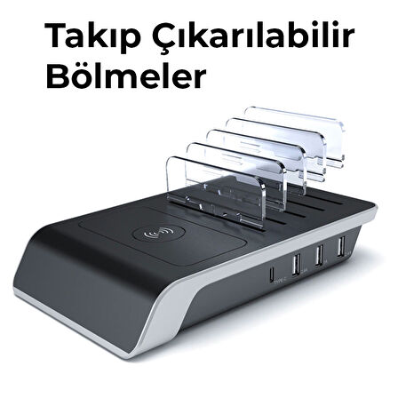 ALLY Multiport 10W Wireless Kablosuz Şarj Cihazı Organizer Stand