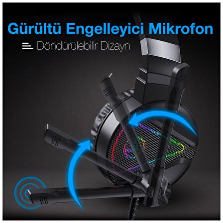 Hxsj F16 Rgb Işık Mikrofonlu Kulaküstü Oyuncu Kulaklığı SİYAH