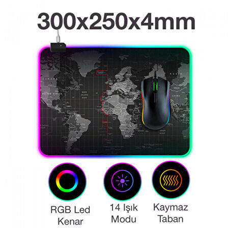 ALLY Dünya Desenli RGB Led Işıklı Oyuncu Mouse Pad 300*250*4MM