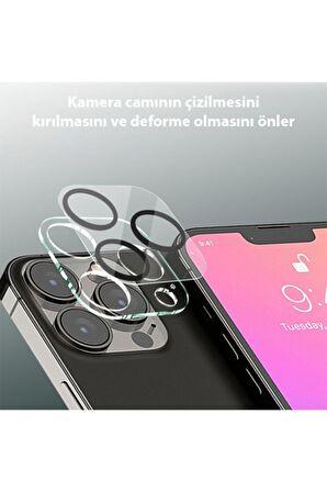 Iphone 13 Pro-13 Pro Max Uyumlu 3d Full Tempered Glass Cam Kamera Koruyucu Şeffaf