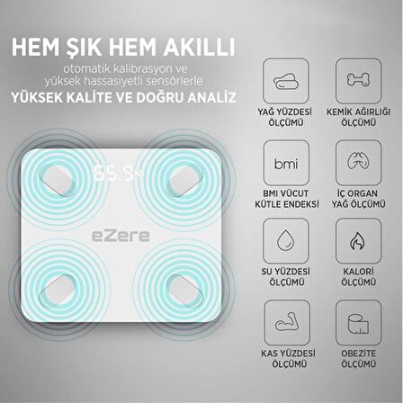 Ezere Body Composition Scale Yağ Ölçer Fonksiyonlu Akıllı Bluetooth Tartı Baskül EZ-35094