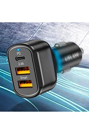 Uslion 30w 2 Usb + Type-c Girişli Qc3.0 Hızlı Araç Çakmaklık Şarjı Siyah