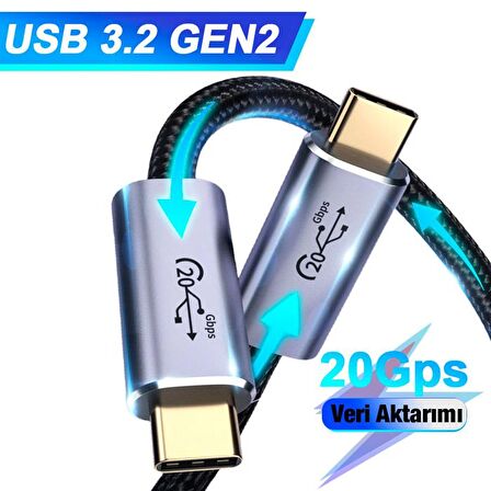 Ally 20Gbps 100W Type-C Macbook 8K Görüntü ve Data Şarj Kablosu 2 Metre SİYAH