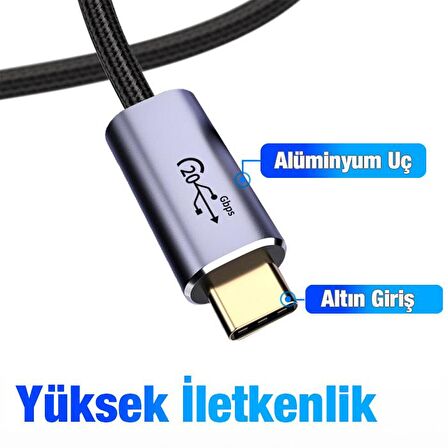 Ally 20Gbps 100W Type-C Macbook 8K Görüntü ve Data Şarj Kablosu 2 Metre SİYAH