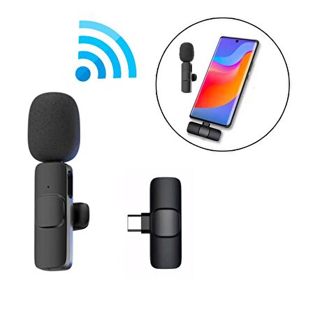 Ally K8 Type-C Tak Konuş Wireless Kablosuz Mini Yaka Mikrofonu Canlı Yayın Mikrofonu SİYAH