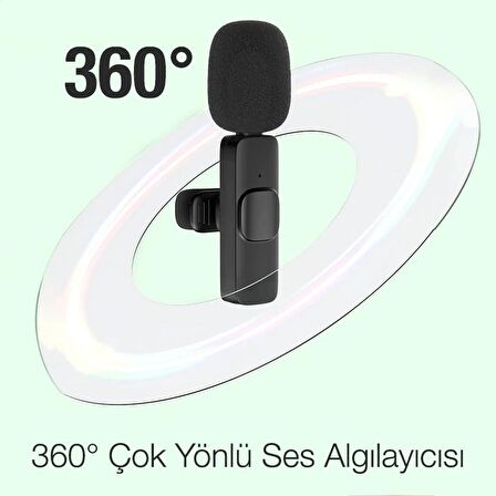 Ally K8 Type-C Tak Konuş Wireless Kablosuz Mini Yaka Mikrofonu Canlı Yayın Mikrofonu SİYAH