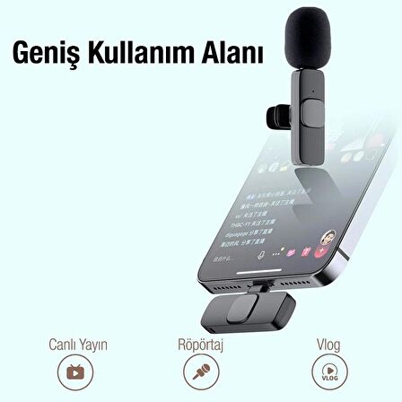 Ally K8 Type-C Tak Konuş Wireless Kablosuz Mini Yaka Mikrofonu Canlı Yayın Mikrofonu SİYAH