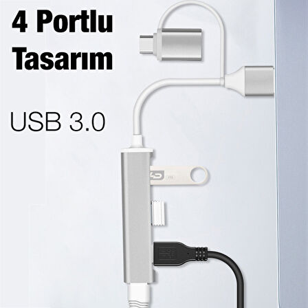 ALLY A-806 4in1 Type-C + USB Girişli USB 3.0 Çoğaltıcı Hub Adaptör Çevirici