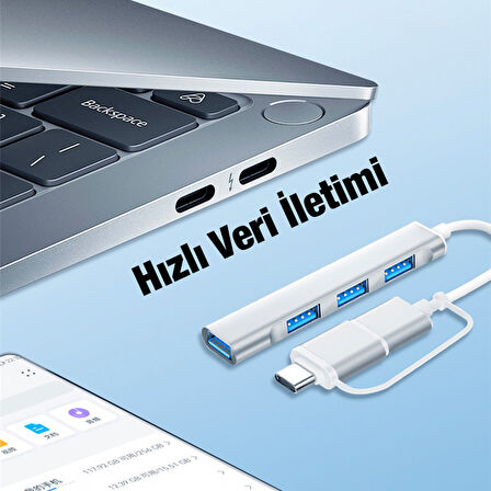 ALLY A-806 4in1 Type-C + USB Girişli USB 3.0 Çoğaltıcı Hub Adaptör Çevirici