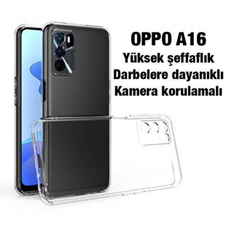 Ally OPPO A16 Kılıf Kamera Korumalı Ultra İnce Şeffaf Silikon Kılıf