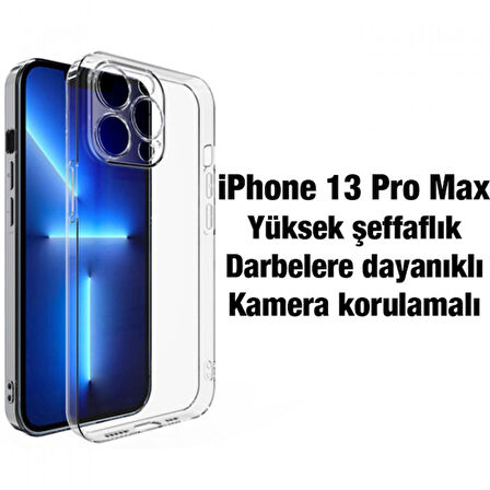 Ally iPhone 13 Pro Max Kılıf Kamera Korumalı Ultra İnce Şeffaf Silikon Kılıf