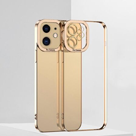 ALLY Fashion Series iPhone 12 6.1inç Kılıf Renkli Kenar Lazer Çerçeveli Silikon Kılıf GOLD