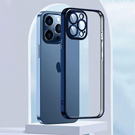 ALLY Fashion Series iPhone 13 Pro 6.1inç Kılıf Renkli Kenar Lazer Çerçeveli Silikon Kılıf LACİVERT