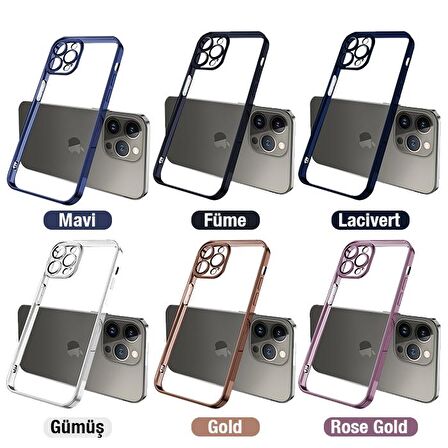 ALLY Fashion Series iPhone 13 Pro 6.1inç Kılıf Renkli Kenar Lazer Çerçeveli Silikon Kılıf MAVİ
